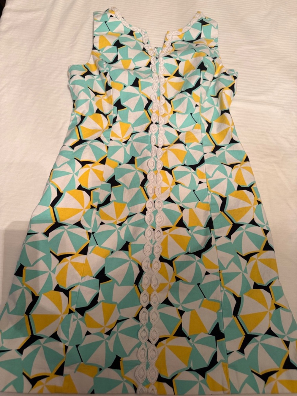 crown & ivy Aqua, Yellow & White Geometric Sundress